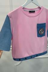 Кроп-топ t-shirt  с деним - Pink - Изображение 3
